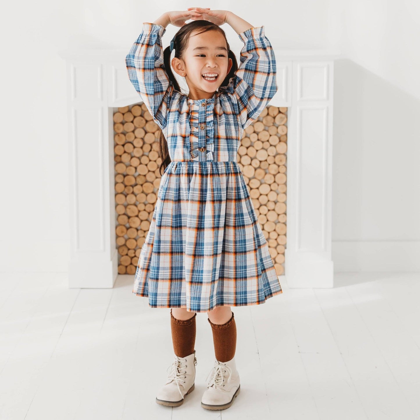 Blue Mix Plaid Dress Detail