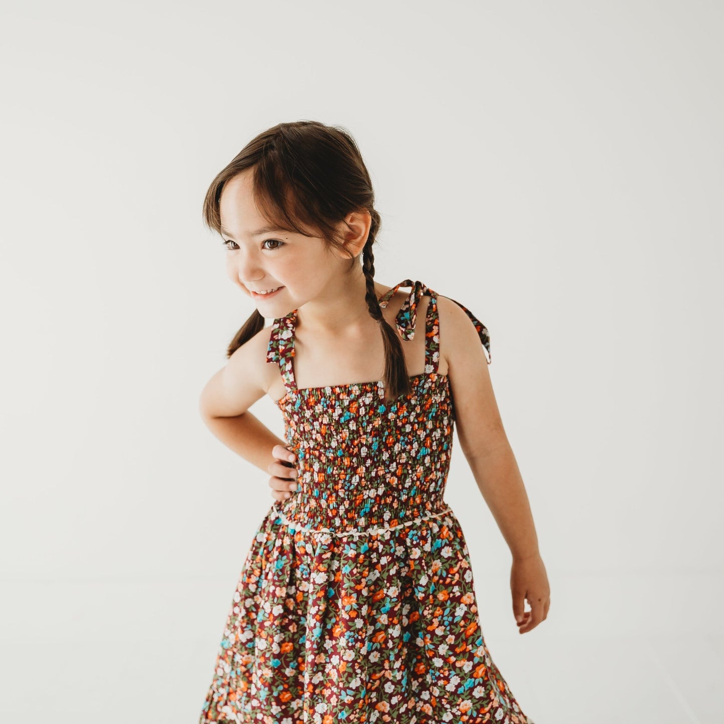 Fuchsia Floral Smocked Strappy Dress - LARILI