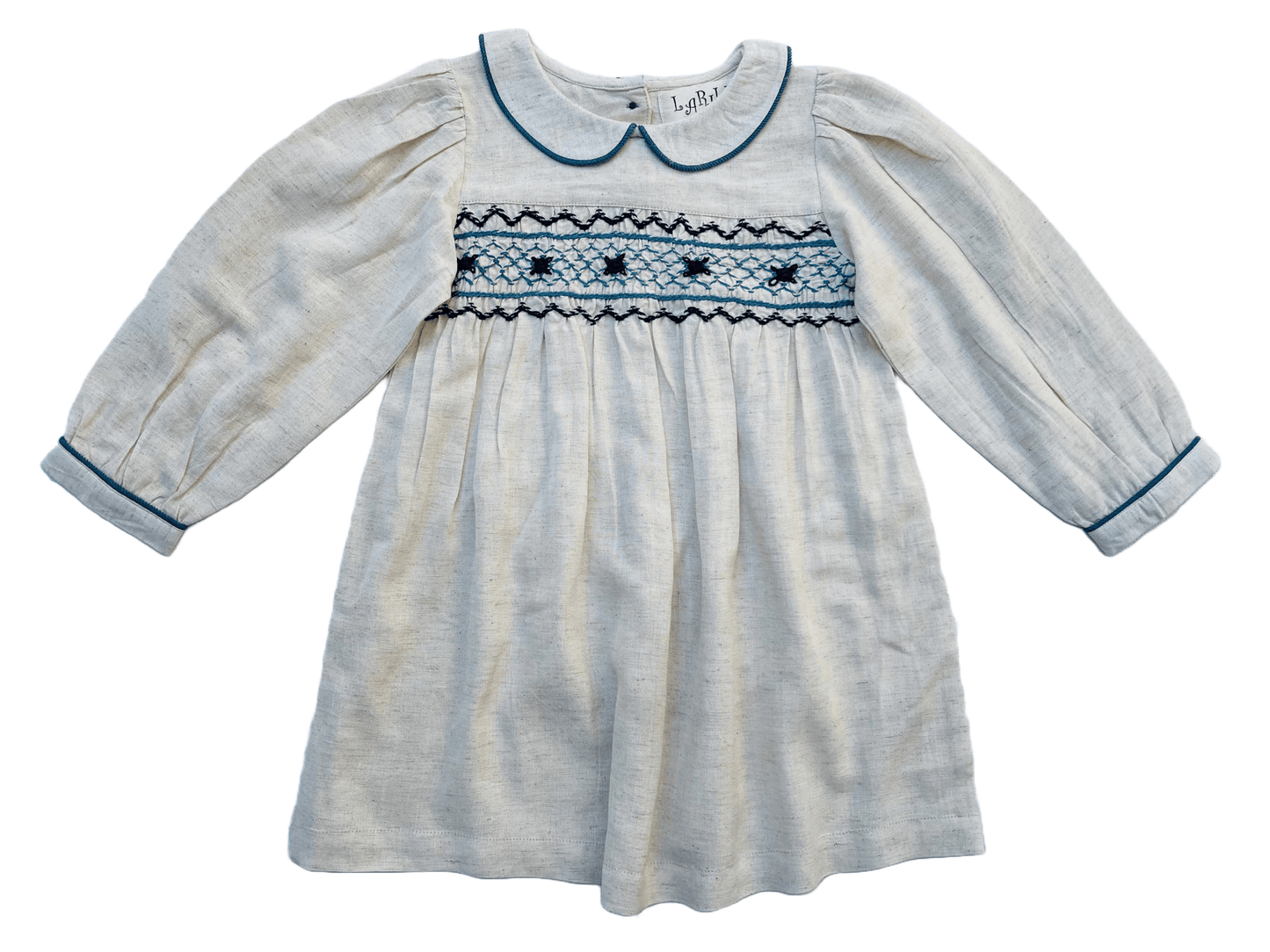 Natural Linen Blend Hand Smocked Girl's Dress