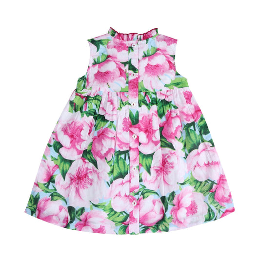 Pink Peony Ruffled Olivia Dress Back