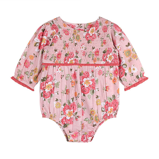 Rosy Breeze Smock Romper