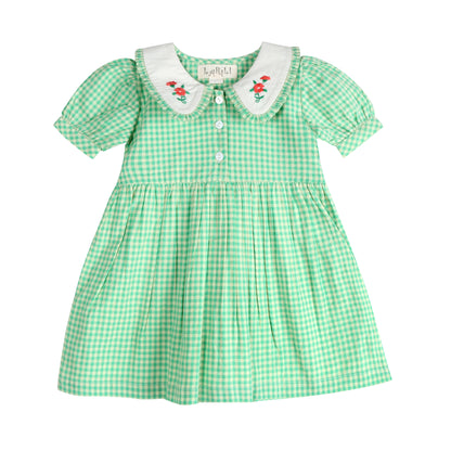 Green Gingham Emb. Mia Dress Front