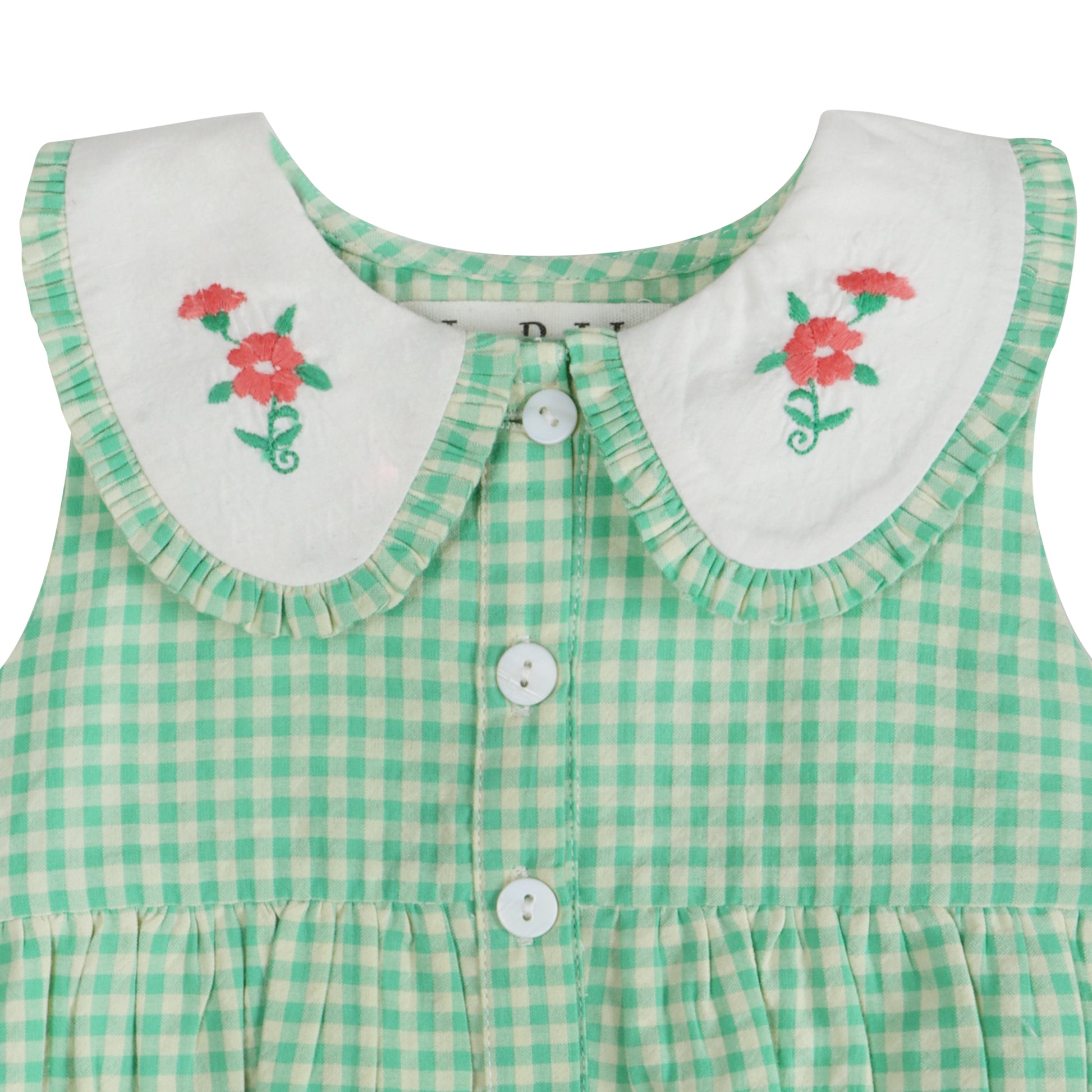 Green Gingham Emb. Mia Girl Romper