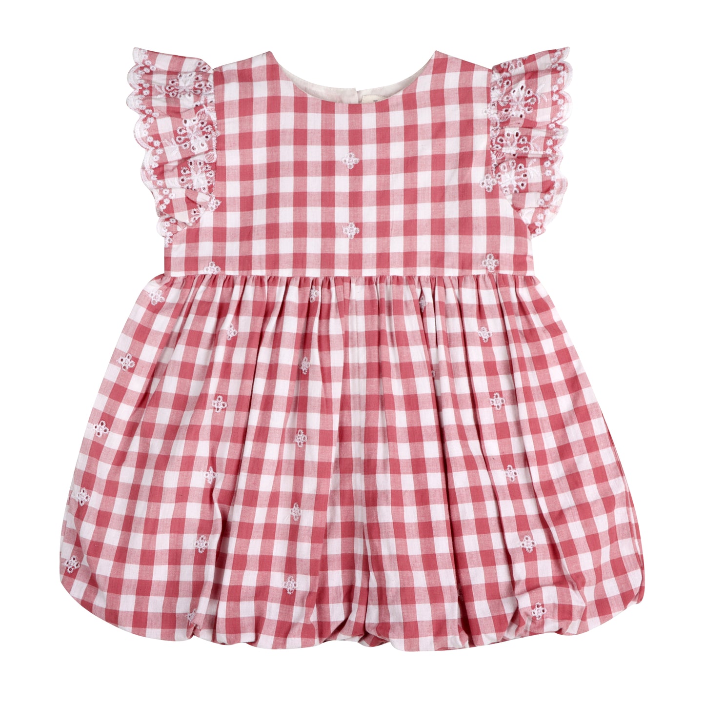 Pink Gingham Schiffli Embroidery Amelia Romper