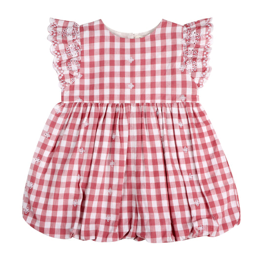 Pink Gingham Schiffli Embroidery Amelia Romper