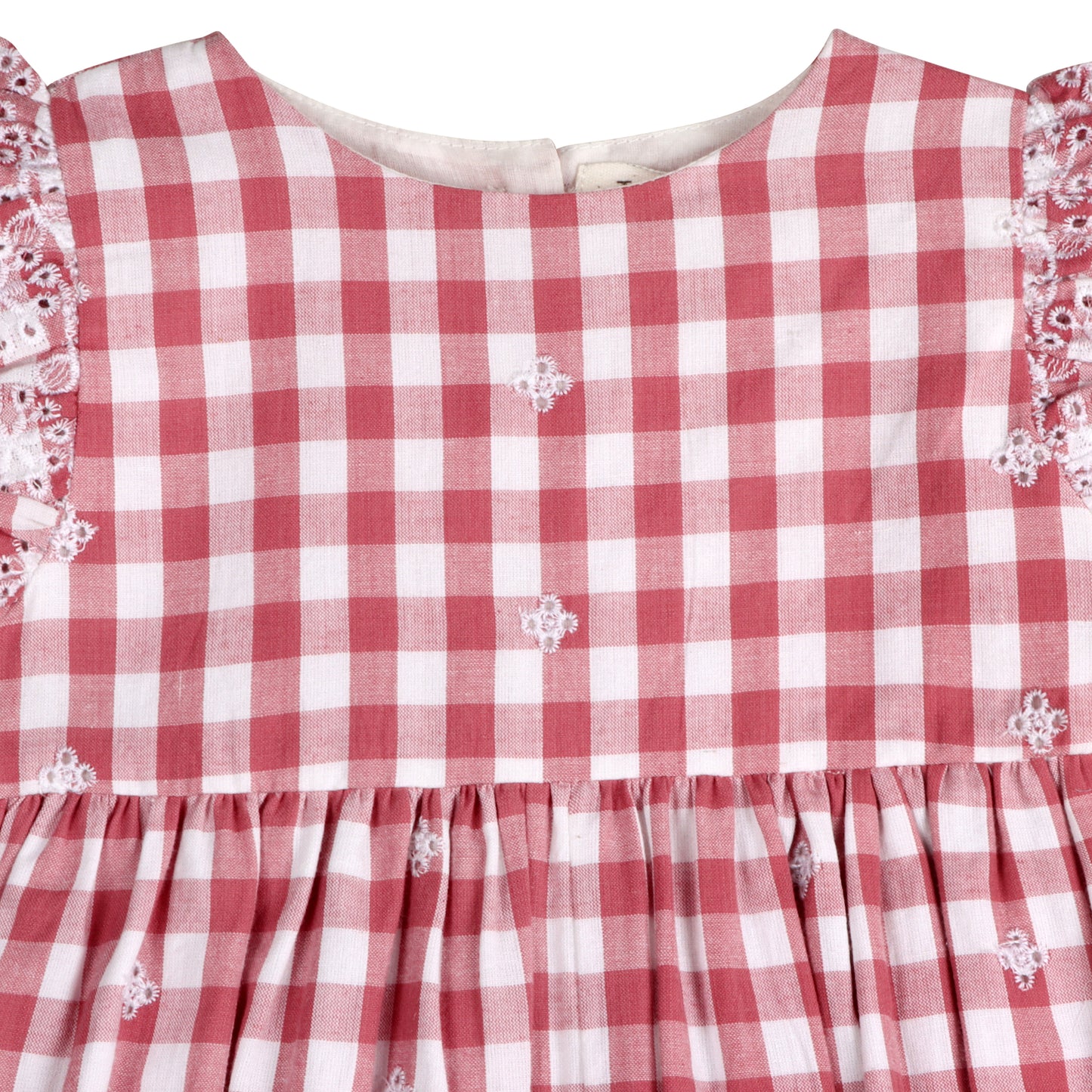 Pink Gingham Schiffli Embroidery Amelia Romper