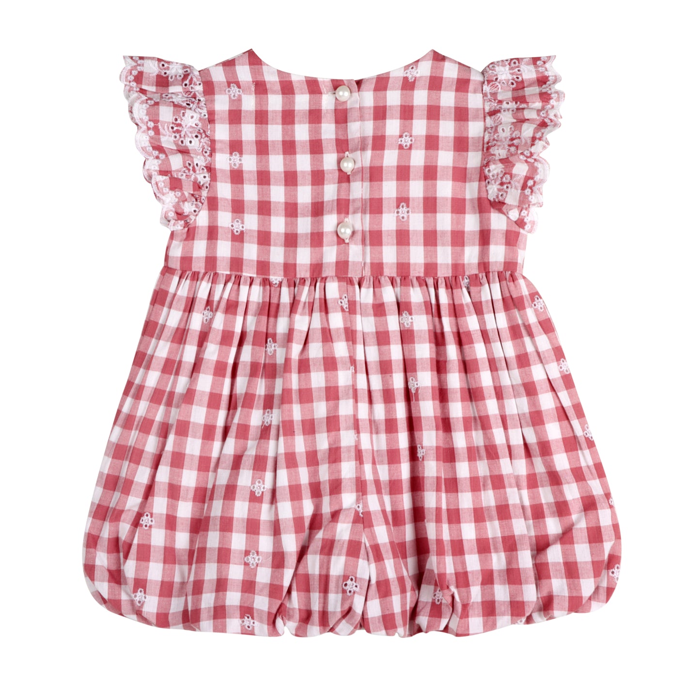 Pink Gingham Schiffli Embroidery Amelia Romper