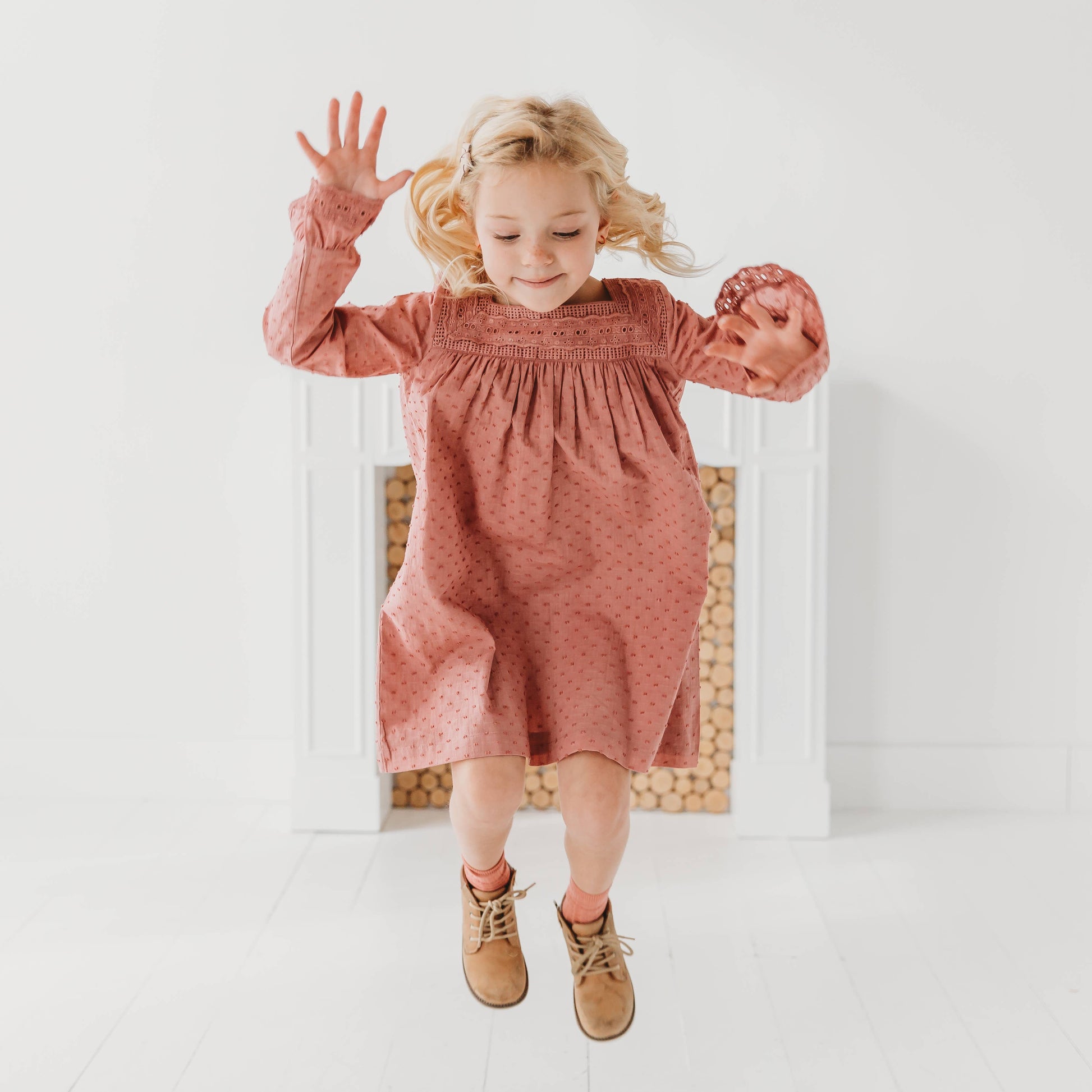 Pastel Pink Lace Yolk Dobby Dress