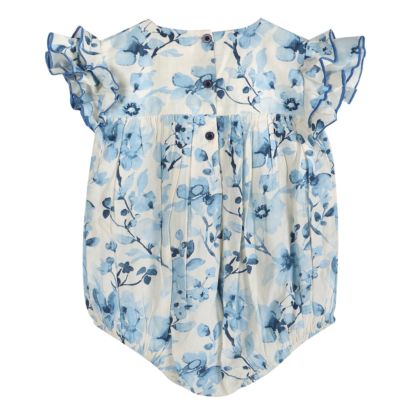 Periwinkle Blue Floral Print Cotton Girl Romper