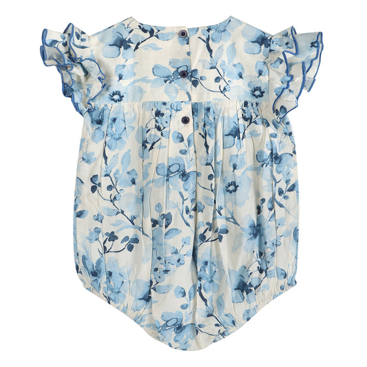 Periwinkle Blue Floral Print Cotton Girl Romper