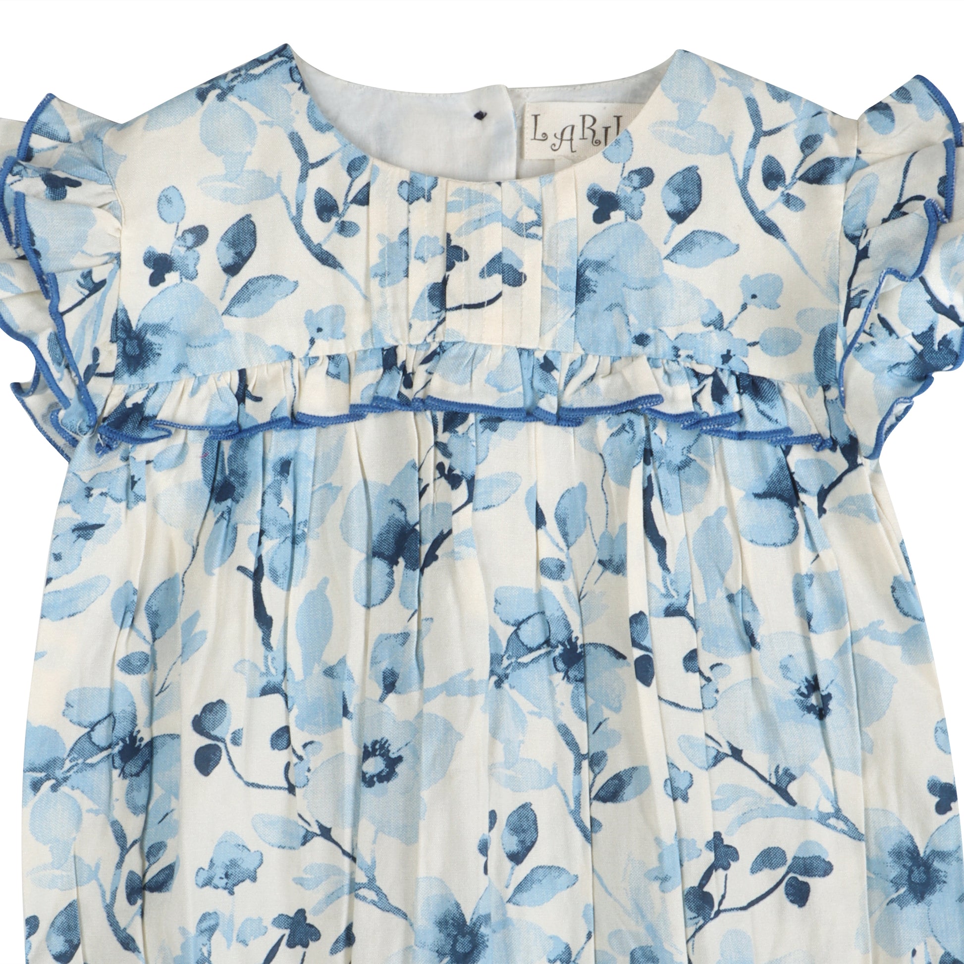 Periwinkle Blue Floral Print Cotton Girl Romper