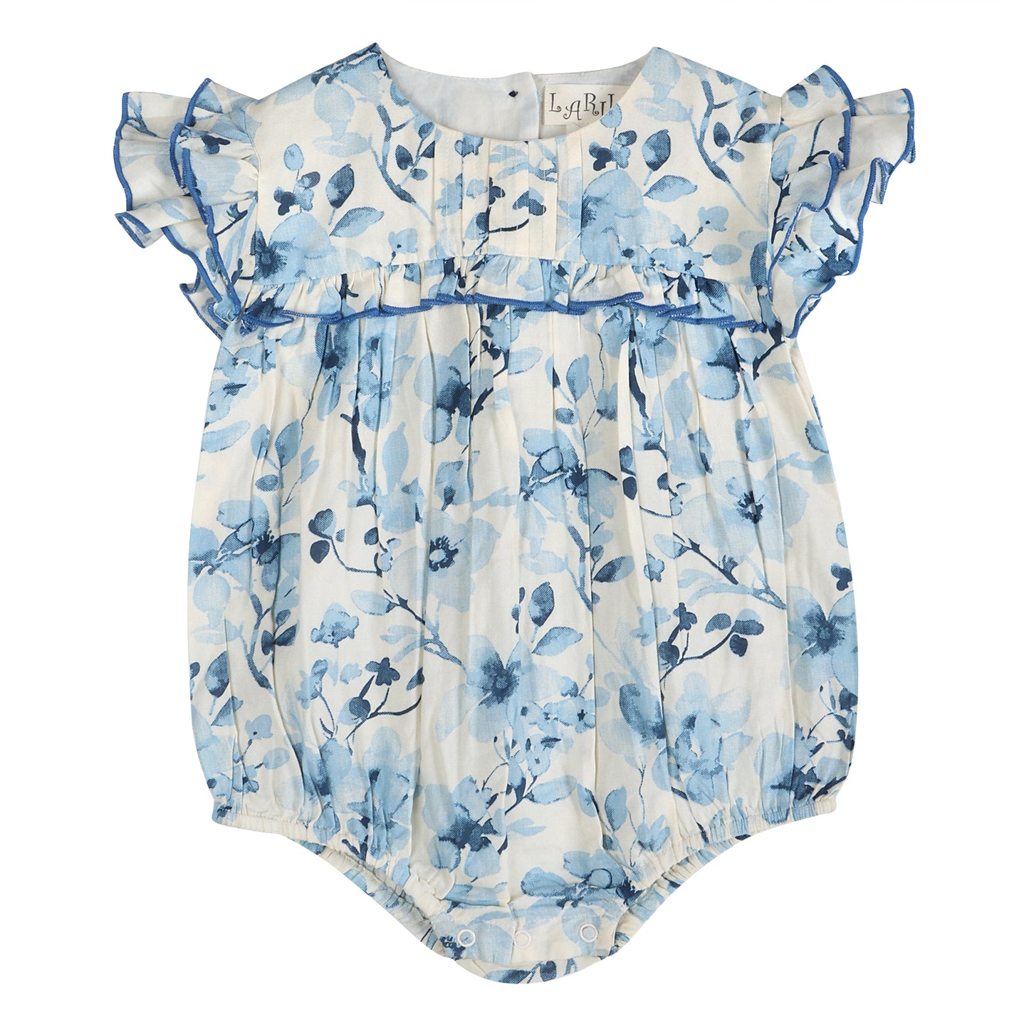 Periwinkle Blue Floral Print Cotton Girl Romper