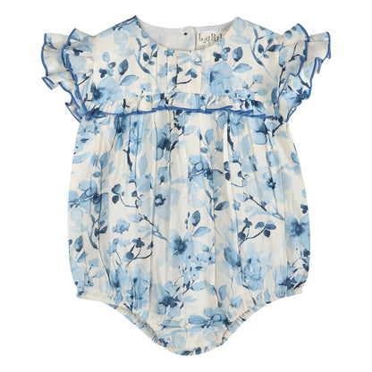 Periwinkle Blue Floral Print Cotton Girl Romper