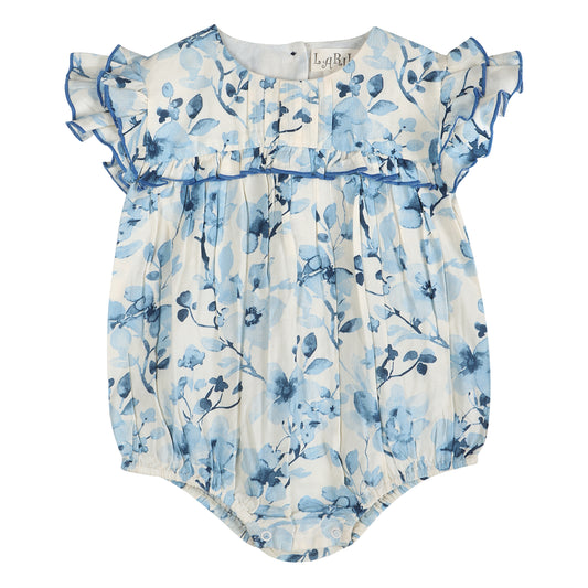 Periwinkle Blue Floral Print Cotton Girl Romper