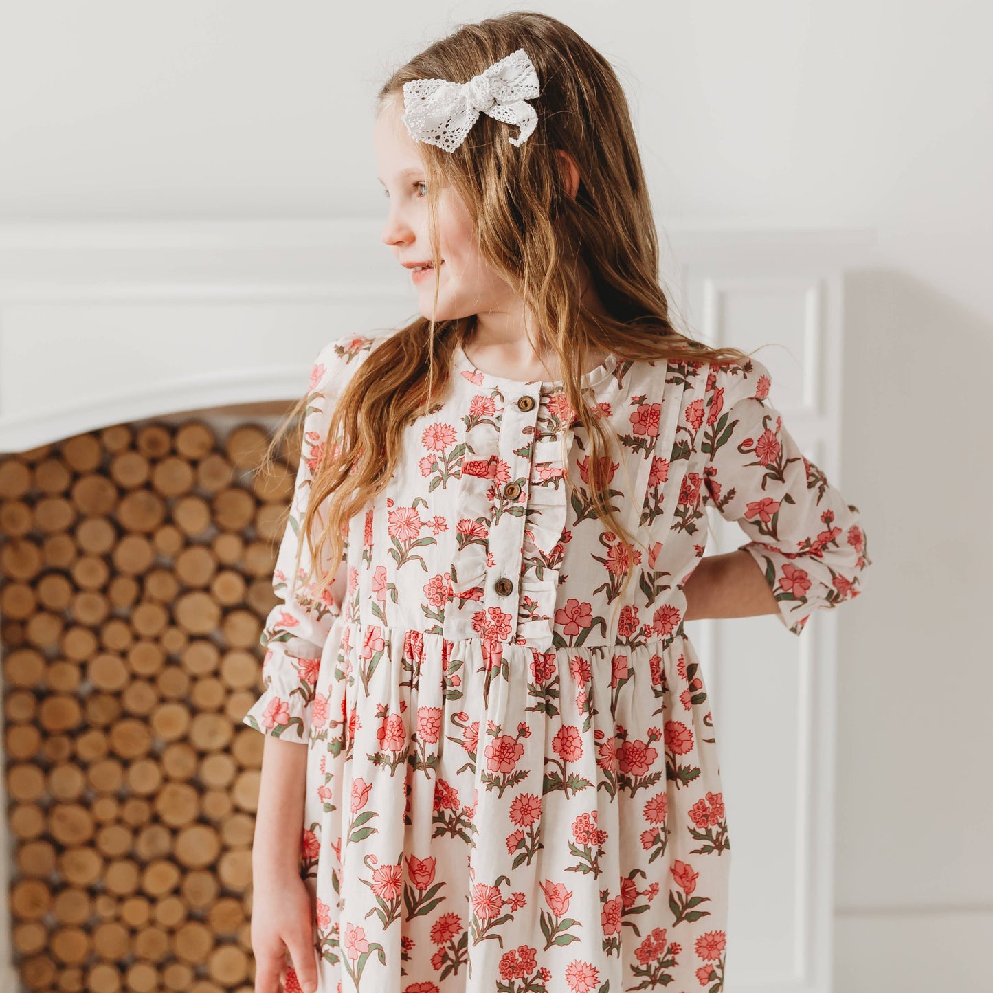 Pink Block Print Flower Dress Closeup