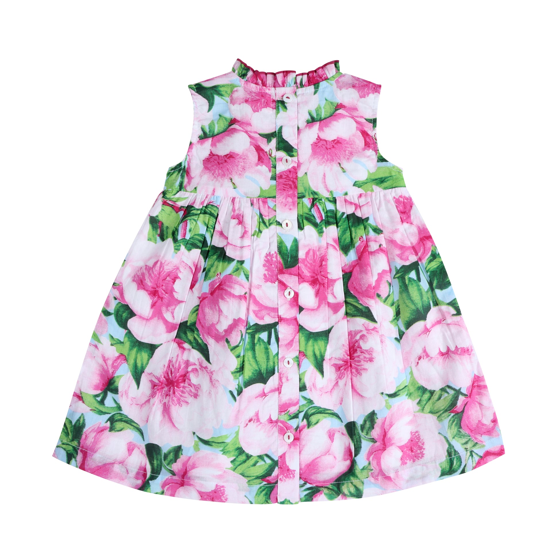 Pink Peony Ruffled Olivia Dress Back