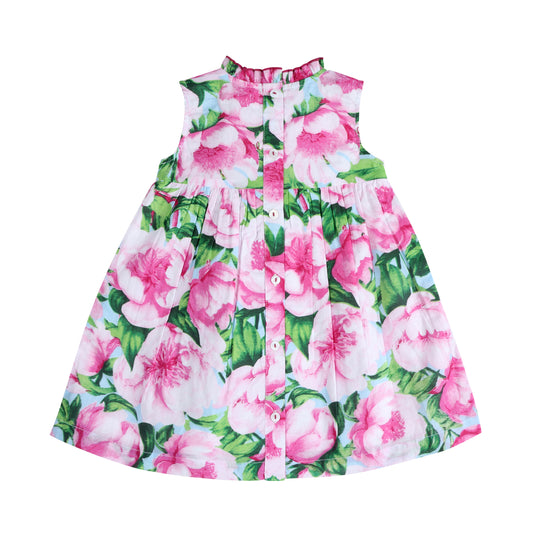 Pink Peony Ruffled Olivia Dress Back