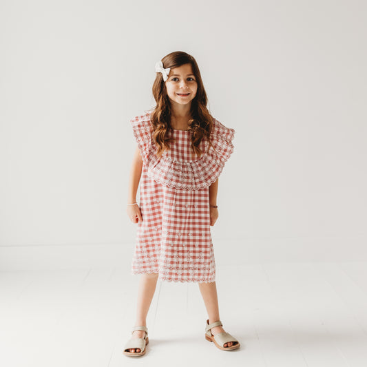 Pink Gingham Schiffli Embroidery Mia Dress