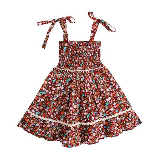 Fuchsia Floral Smocked Strappy Dress