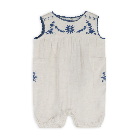 Azurea Linen Embroidery Romper