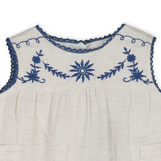 Azurea Linen Embroidery Romper