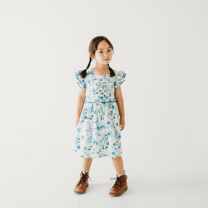 Periwinkle Blue Floral Print Cotton Dress