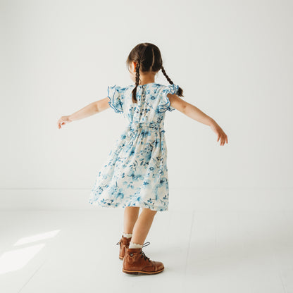 Periwinkle Blue Floral Print Cotton Dress