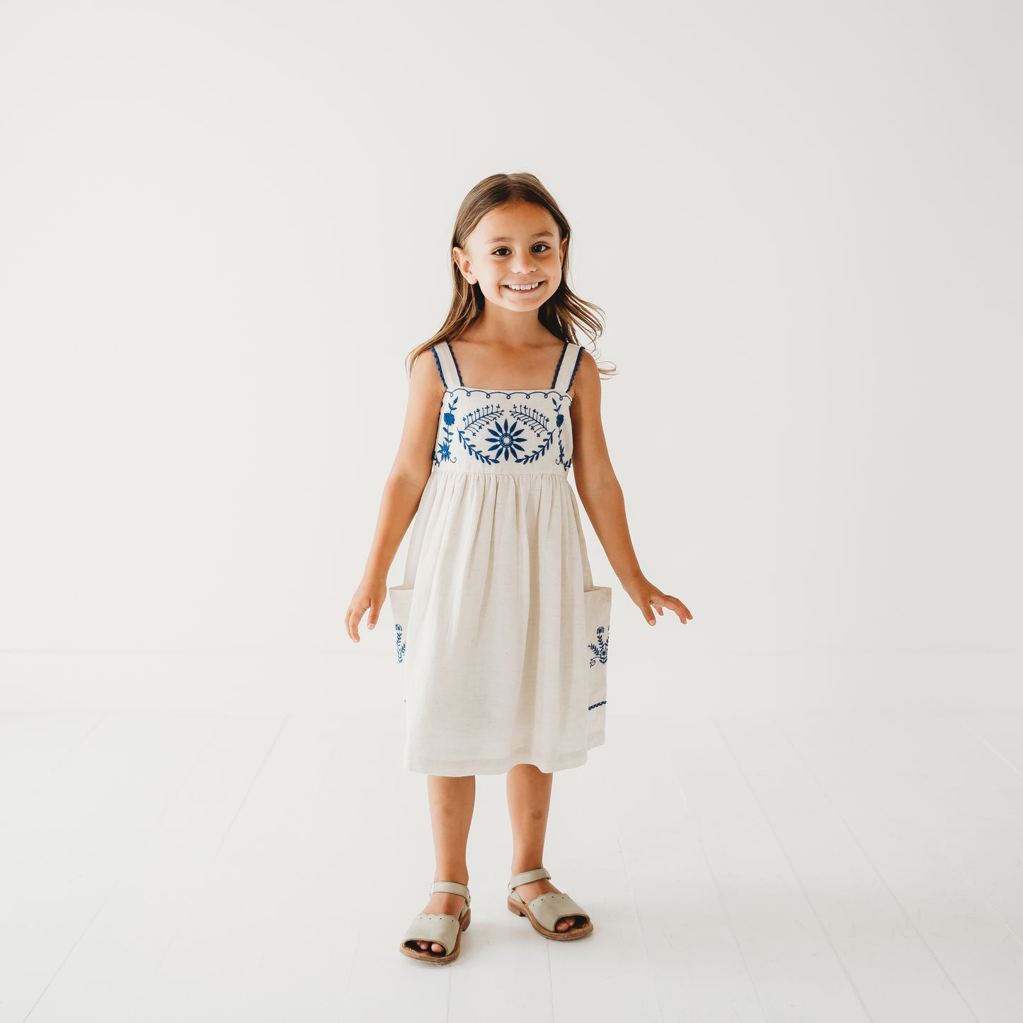 Azurea Linen Embroidery Dress