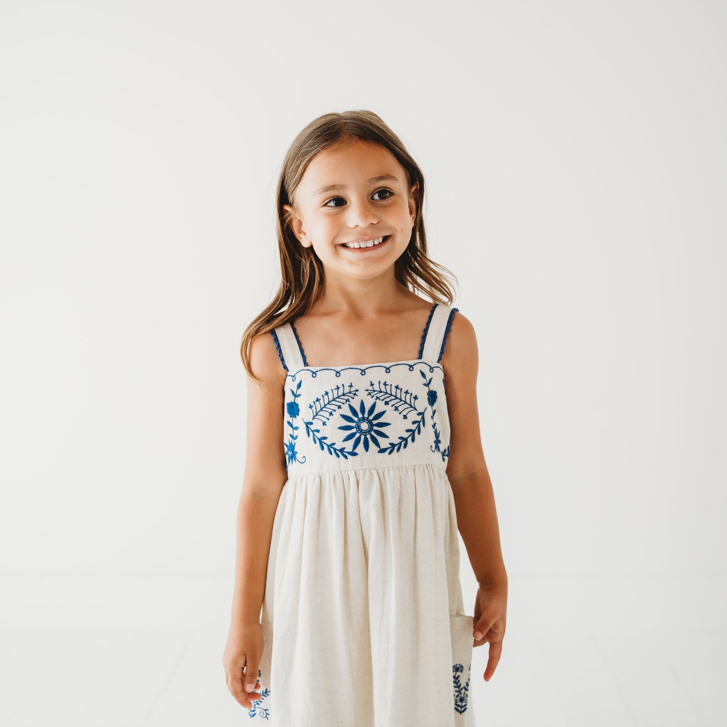 Azurea Linen Embroidery Dress