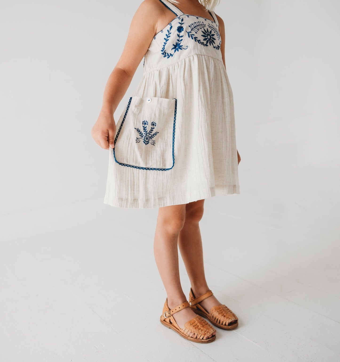 Azurea Hand-Embroidered Linen Dress | Artisan Floral Heirloom