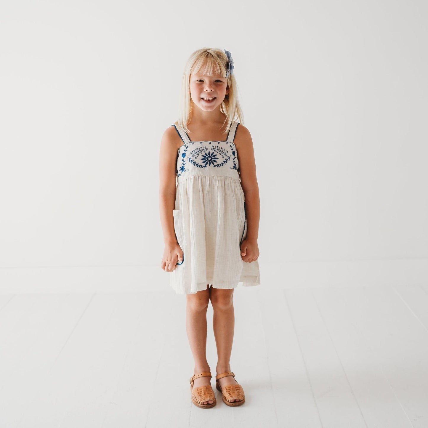Azurea Hand-Embroidered Linen Dress | Artisan Floral Heirloom