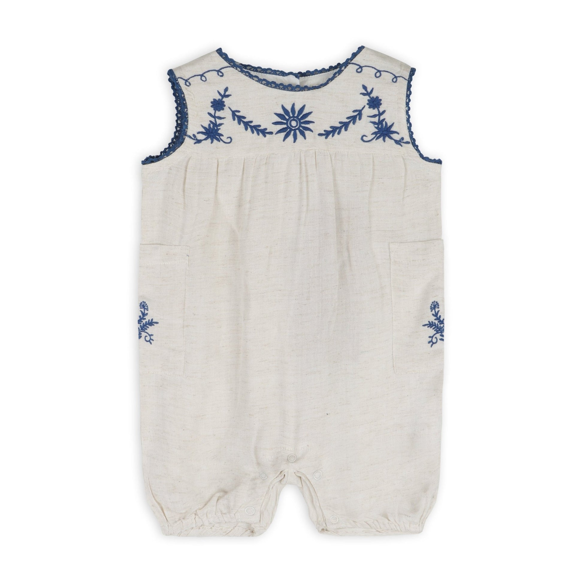 Azurea Linen Embroidery Romper - LARILI