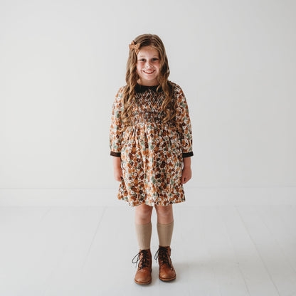 Brown Fall Smocked Dress
