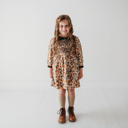 Brown Fall Smocked Dress