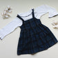 Pinafore Dress in Blue Plaid Cord With Ribbed Top