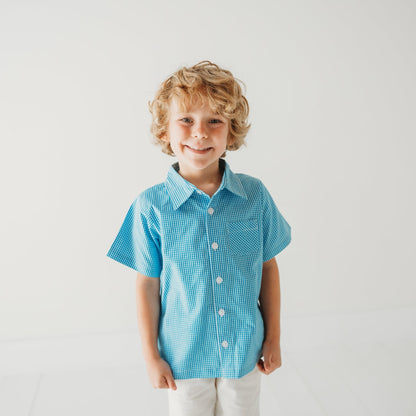 Columbia Blue Gingham Boy Shirt