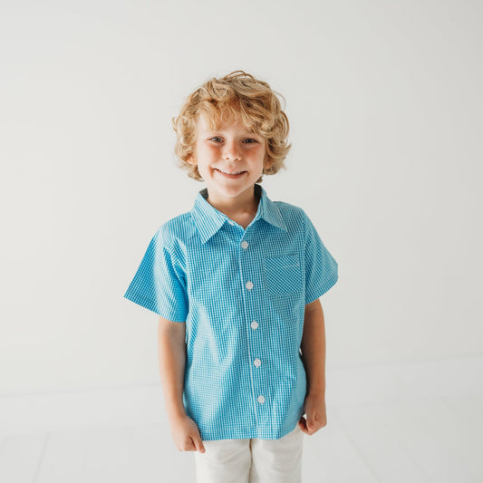 Columbia Blue Gingham Boy Shirt