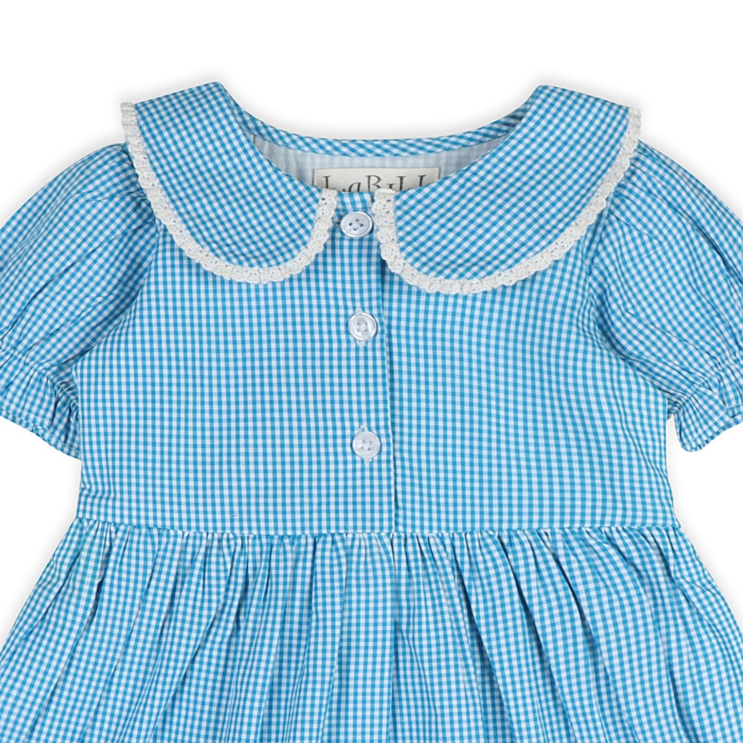 Columbia Blue Gingham Girls Dorothy Dress - LARILI