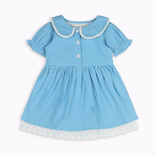 Columbia Blue Gingham Girls Dorothy Dress - LARILI