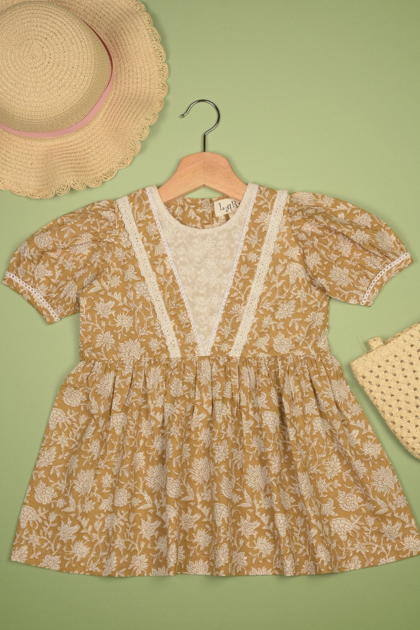 Embroidered fabric V shape Yoke Dress - LARILI