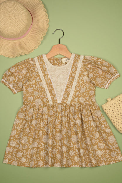 Embroidered fabric V shape Yoke Dress - LARILI