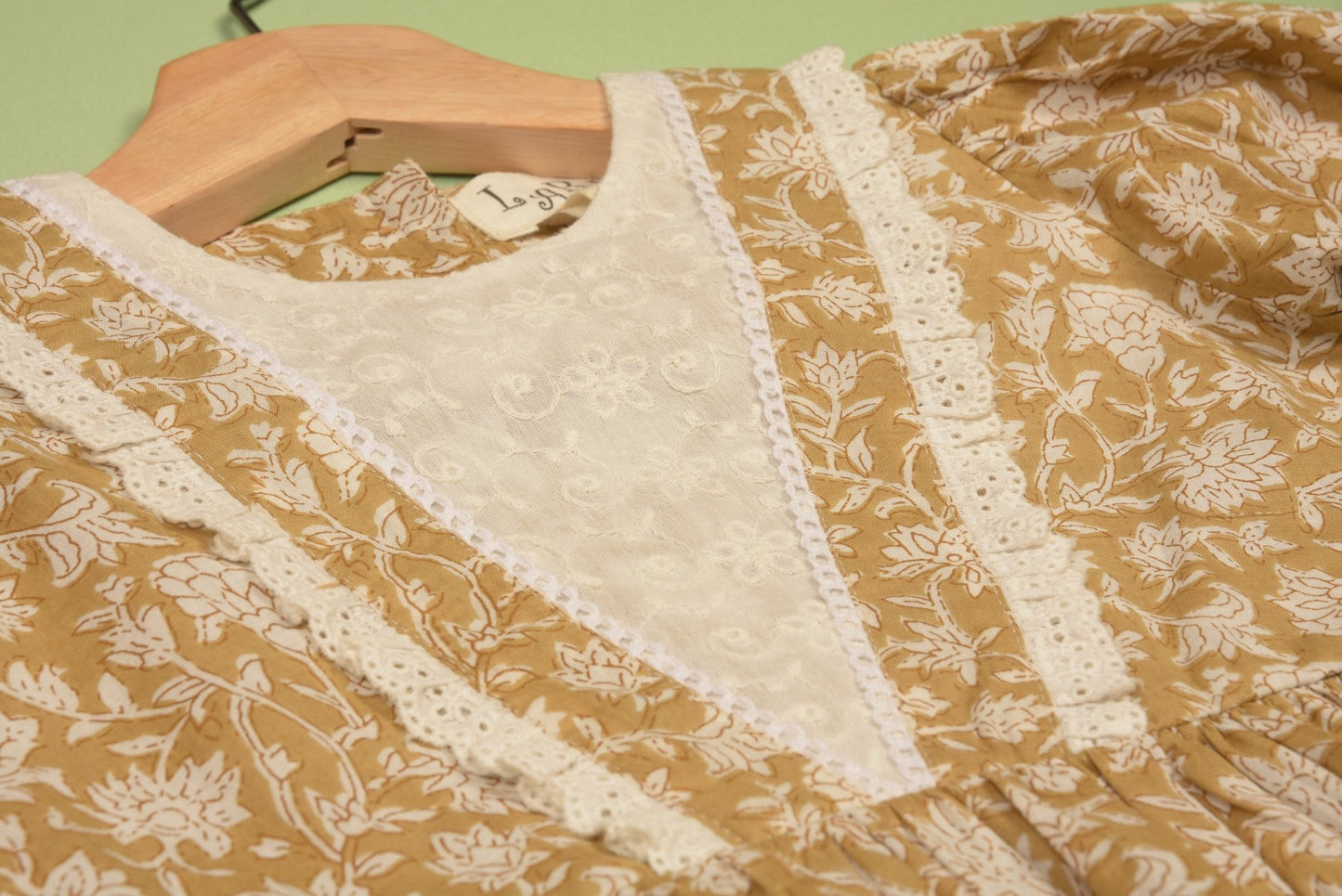 Embroidered fabric V shape Yoke Dress - LARILI