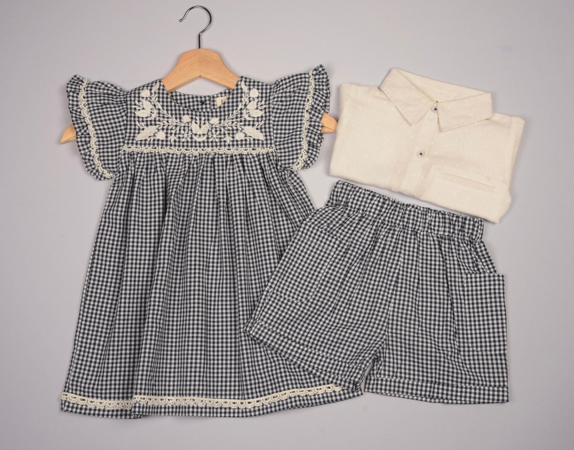 Embroidered Yoke Eith Ruffle Sleeves Dress - LARILI