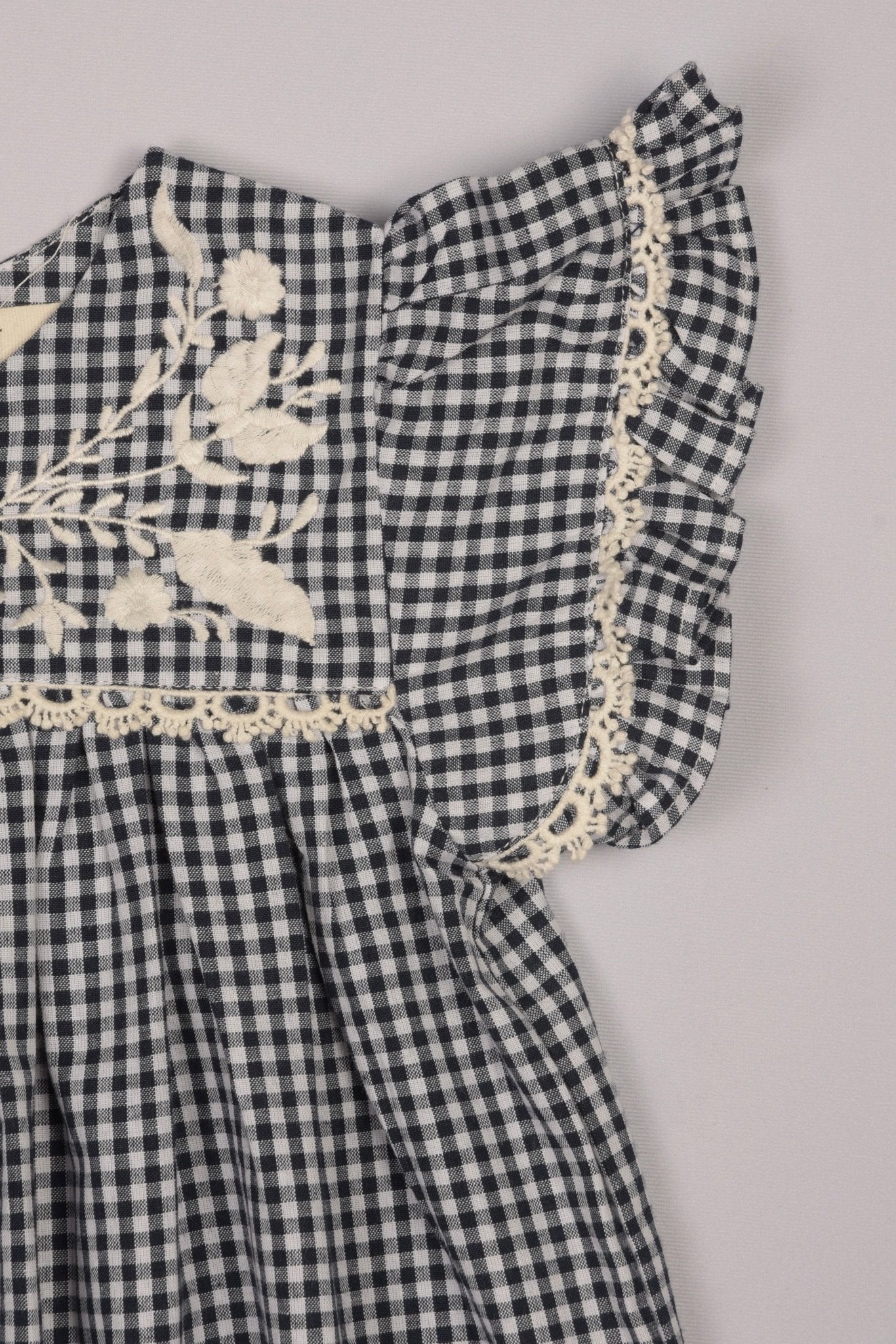 Embroidered Yoke Eith Ruffle Sleeves Dress - LARILI