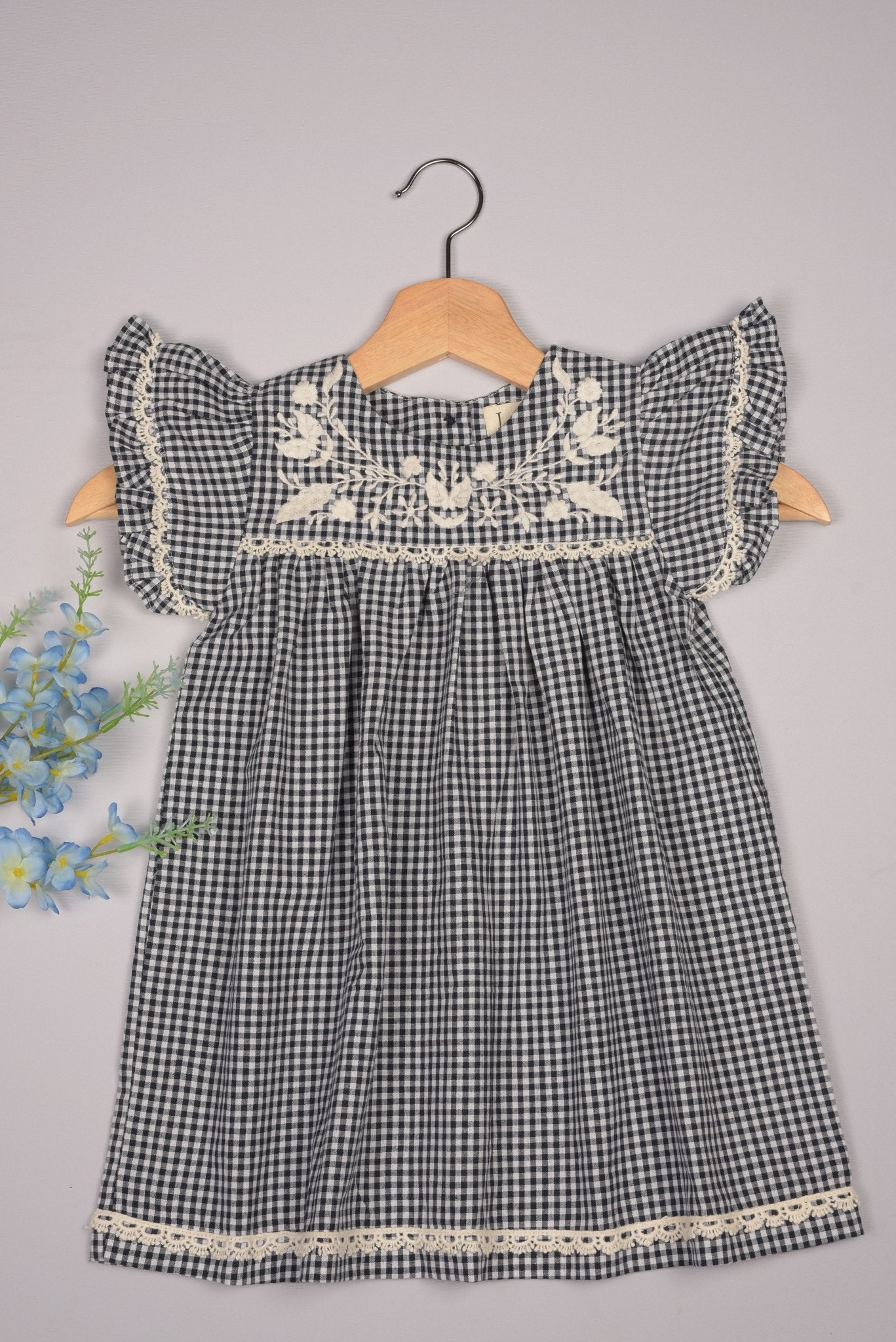 Embroidered Yoke Eith Ruffle Sleeves Dress - LARILI