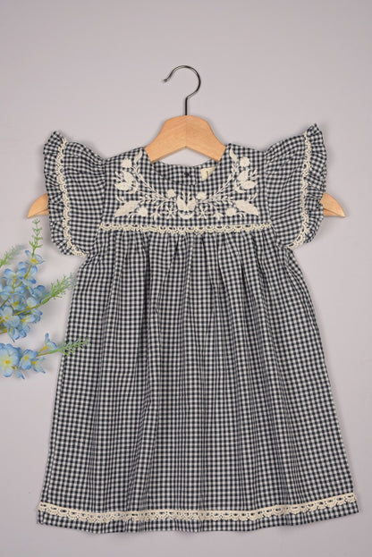 Embroidered Yoke Eith Ruffle Sleeves Dress - LARILI