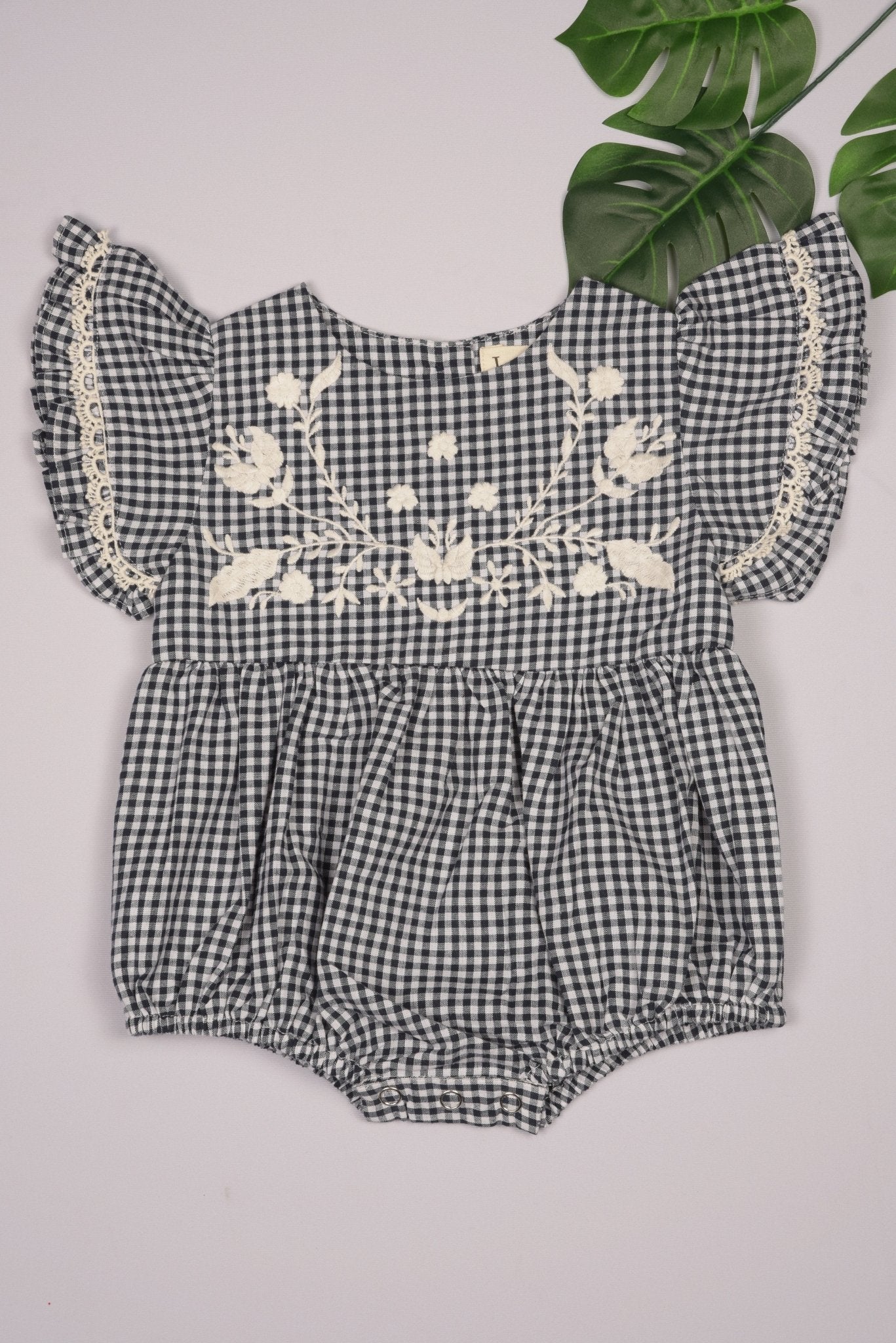 Embroidered Yoke Eith Ruffle Sleeves Romper - LARILI