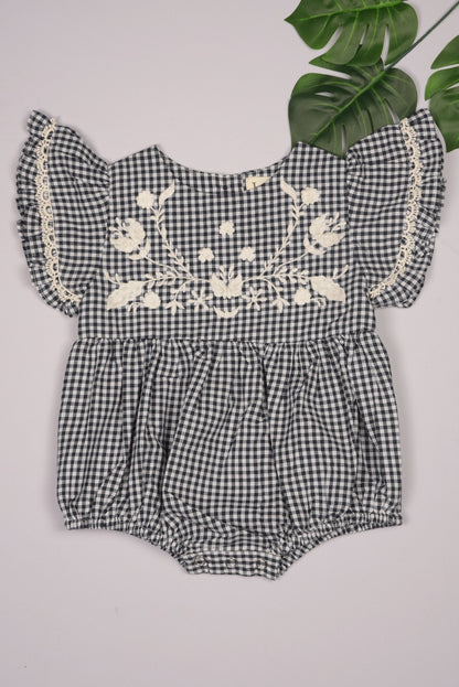Embroidered Yoke Eith Ruffle Sleeves Romper - LARILI