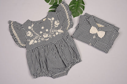Embroidered Yoke Eith Ruffle Sleeves Romper - LARILI