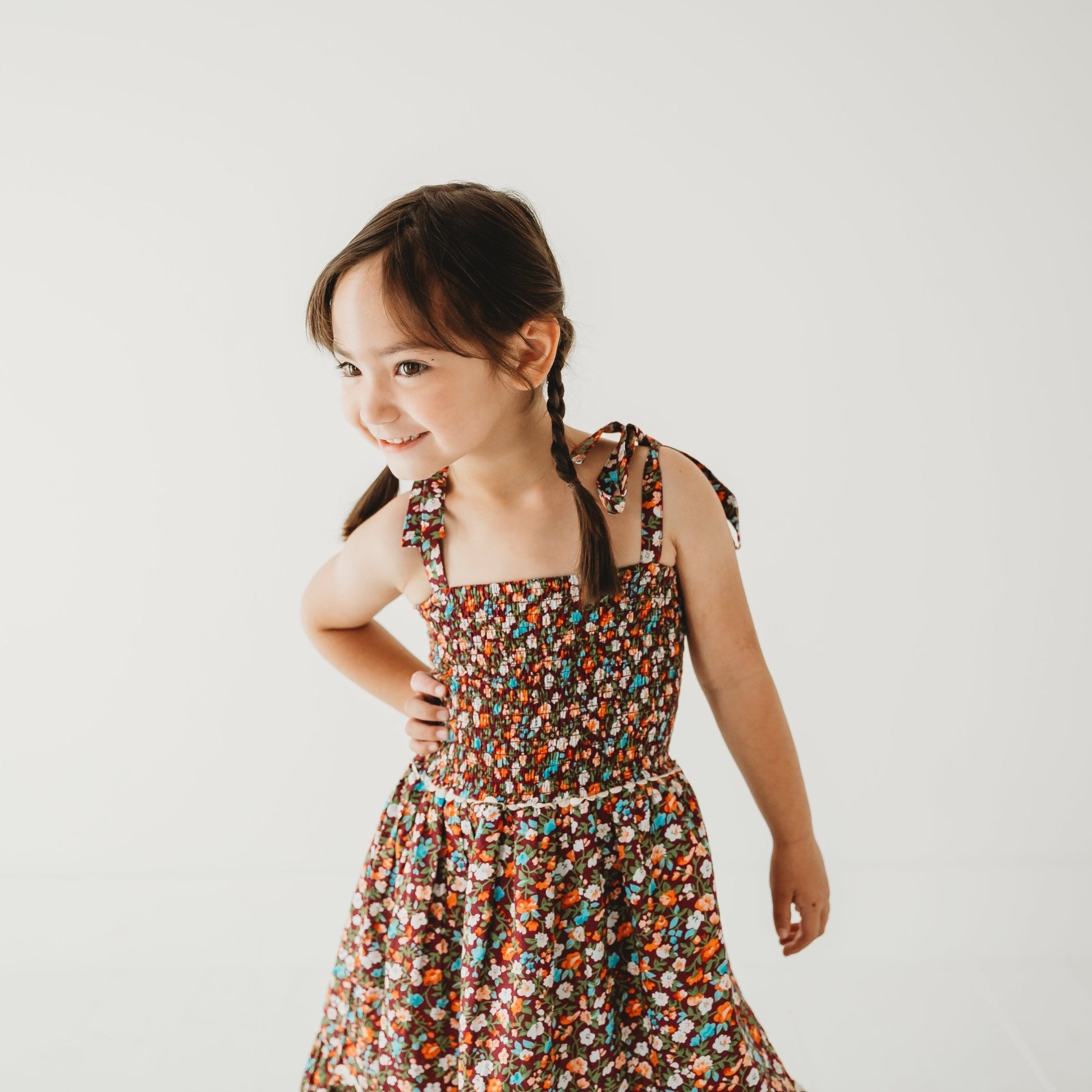 Fuchsia Floral Smocked Strappy Dress - LARILI
